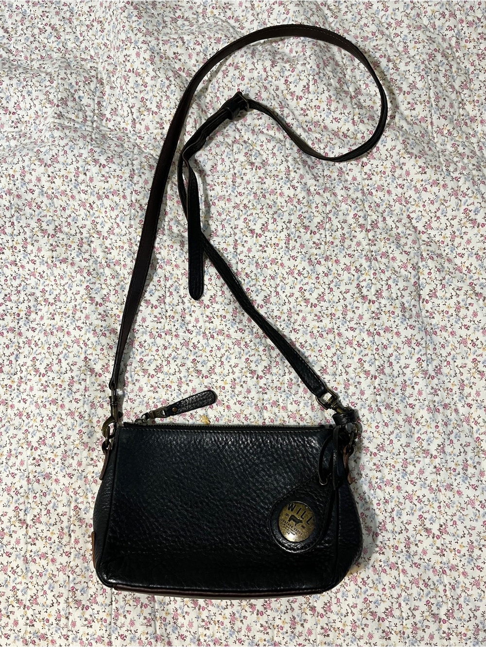 Will Leather Goods Black Pebbled Leather Crossbody Bag.